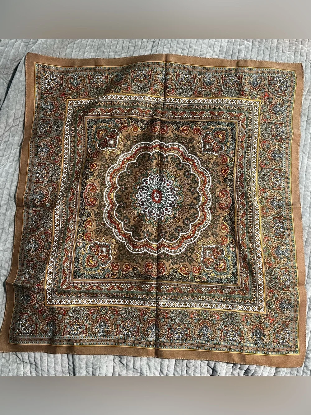 Paisley Medallion vintage Scarf in Brown Multi. 23” sq